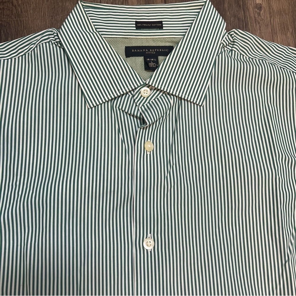 Banana Republic Casual Pinstripes Fitted White Green Button Shirt Cotton 16 - Picture 8 of 12